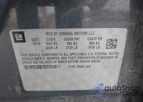 2013 Chevrolet Cruze 1Lt Auto from USA, damaged, VIN 1G1PC5SB7D7204611